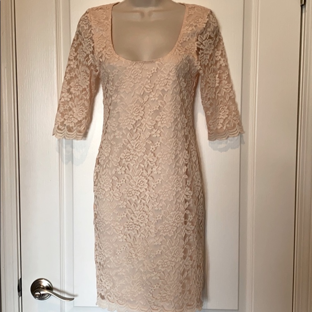 ASOS cream pink tone lace fit dress